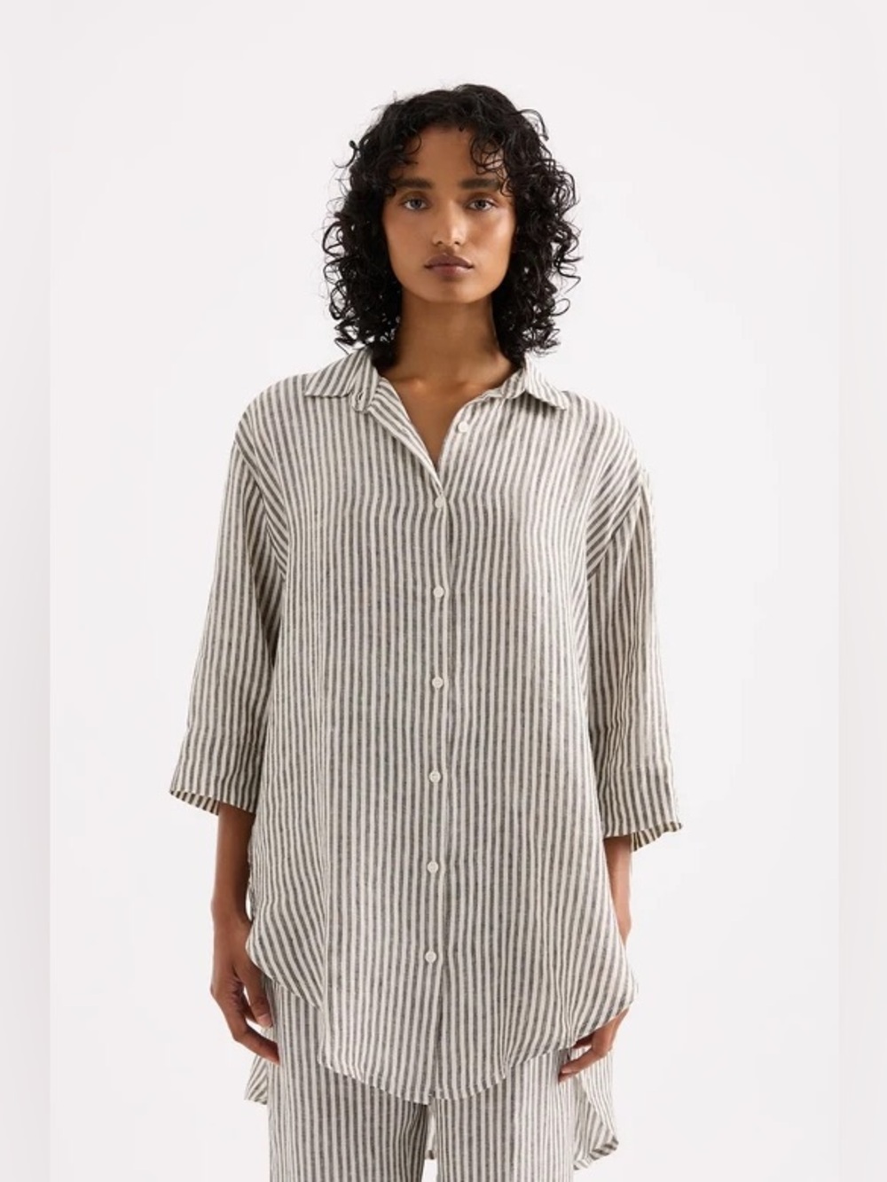 Nude Lucy Lounge Stripe Linen Longline Shirt size M